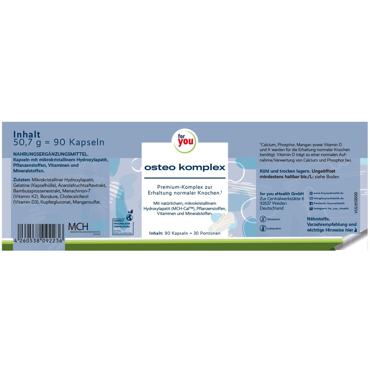 for you Osteo Komplex 2x – Calcium & Phosphor aus MCH-Cal™ Hydroxyapatit mit Vitamin D, K, Mangan & Pflanzenextrakten – Nahrungsergänzung für Knochen (Doppelpack)