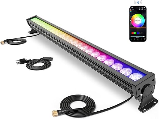 168W Linkable Smart LED Wall Washer Light with RGB+CCT Colors, LED Wall Washing Bar with Music Sync, Group and Individual Controlled by Smartphone and Tablets for Outdoor & Indoor Lighting Projects