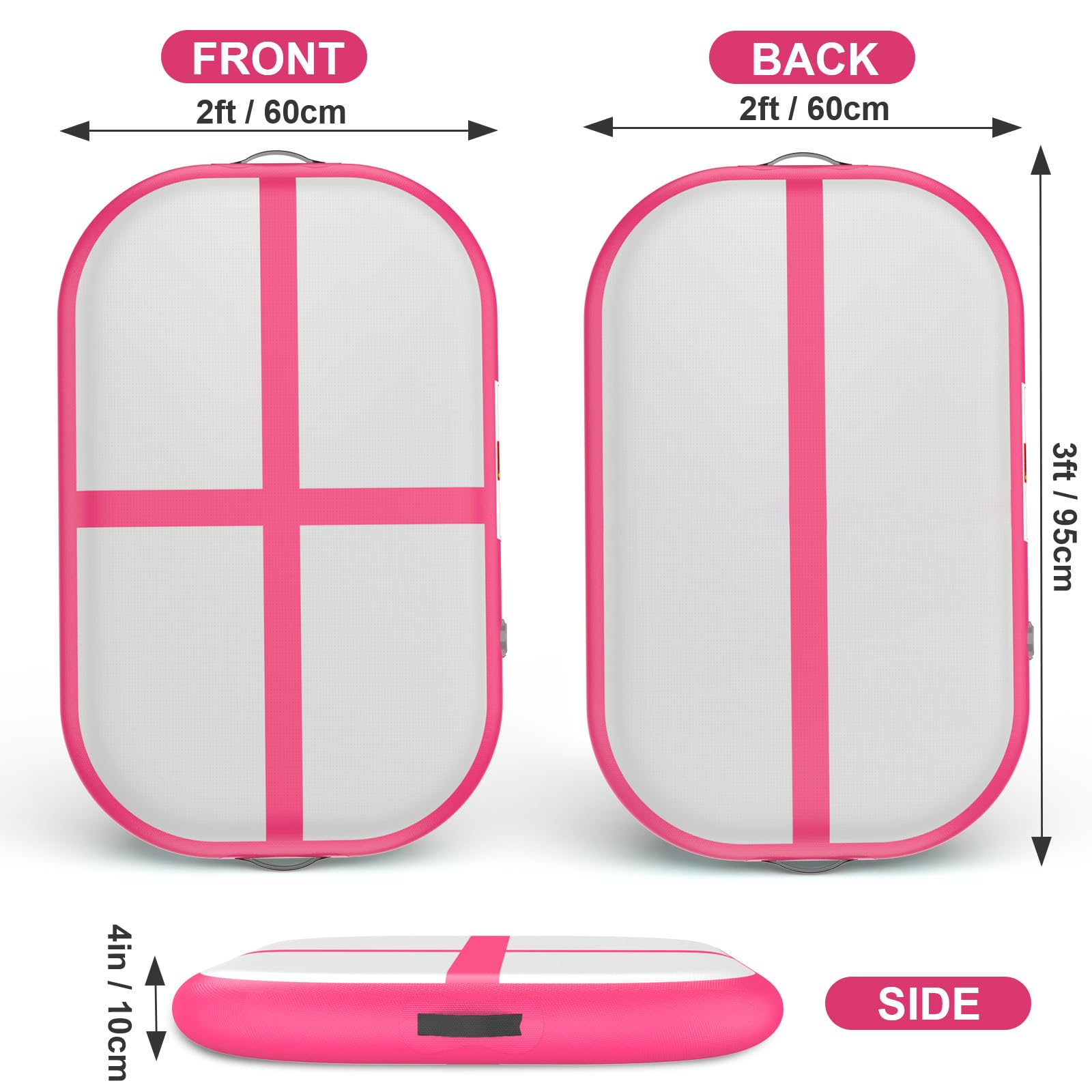 Colchoneta inflable de gimnasia de 100 x 60 cm, 10 cm/20 cm de grosor con bomba y bolsa de transporte, bloque de gimnasia inflable para entrenamiento en casa, animadoras, yoga y diversión