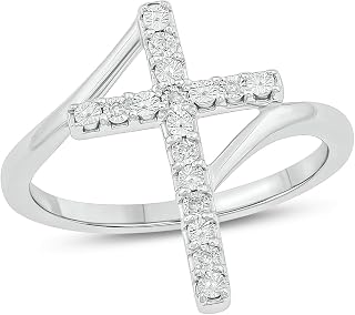 Cali Trove 1/20 CT Natural Diamond Cross Ring for Women |Vertical Diamond Accent Ring in Gold Vermeil 925 Sterling Silver | Women's Fashion Jewelry | Elegant Gift for Her in White Yellow or Pink Gold