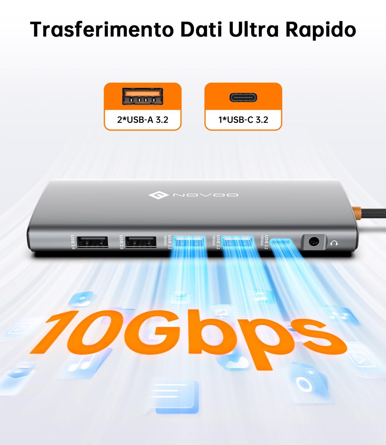 NOVOO Docking Station USB C 14 in 1 Triplo Display, 2 HDMI e USB-C Video 4K@60Hz, PD 100W, USB 10Gbps, Ethernet Gigabit