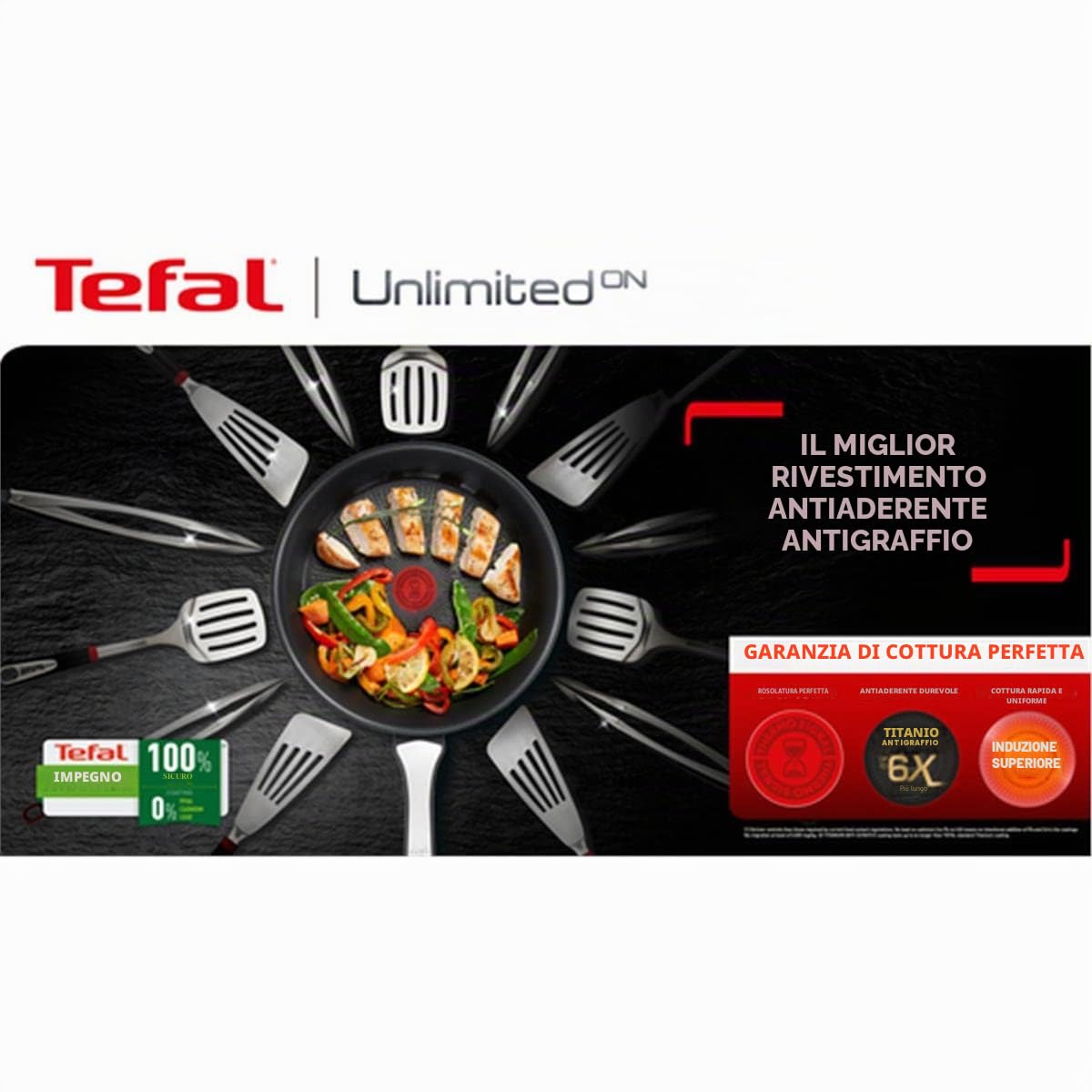Tefal - Unlimited On, Set di 3 padelle: 3 padelle da 20, 24, 28 e 28 cm con rivestimento super resistente, Thermo-Fusion, forma profonda, tutti i tipi di fornelli, prive di PFOA