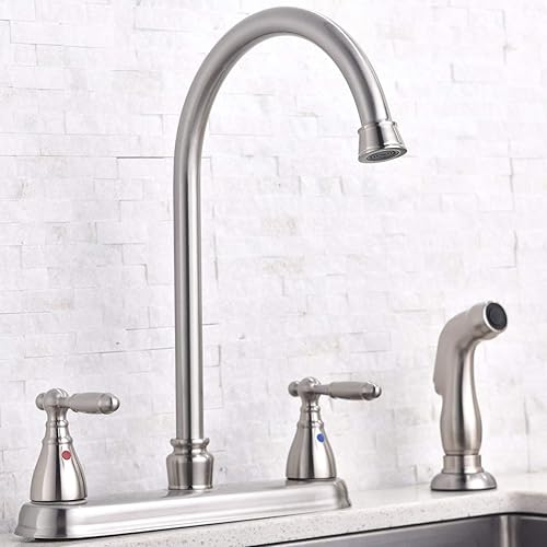 Miniatura 6 de SHACO Grifo de cocina de acero inoxidable con rociador lateral, grifo de níquel cepillado para fregaderos de cocina, 3 agujeros o 4 agujeros, 2