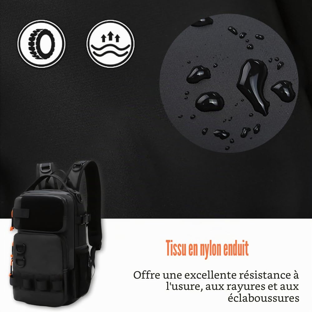 MiOYOOW Sac à Dos de Pêche imperméable, Sacoche pour Poisson avec Support de Canne à Pêche, Sac de Pêche Portable en Bandoulière pour la Randonnée, Le Camping et Les Excursions
