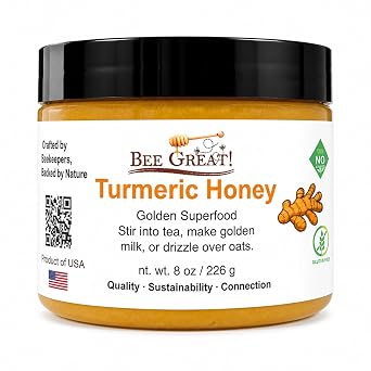 Turmeric Honey Raw Honey with Turmeric Creamed Honey Spread Warm Earthy Flavor Tea, Golden Milk & Daily Use 8 oz