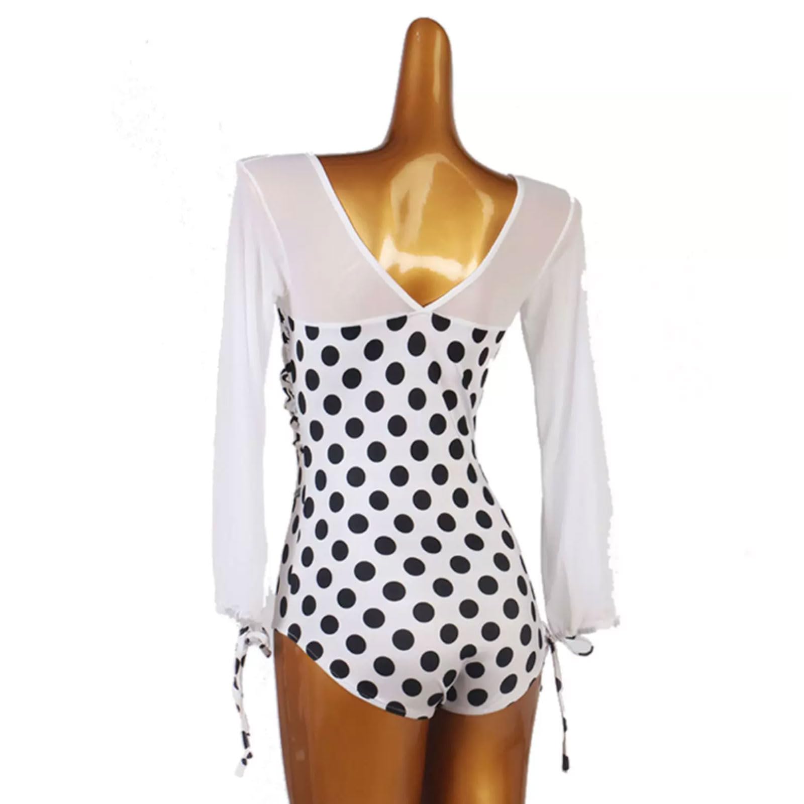 Frauen Langarm Ballett Trikots Elastisch Salsa-Latein Body-Oberteil Tango Cha Cha tanzen Leistung Kleidung Polka Dots Ballsaal Tanzkleider