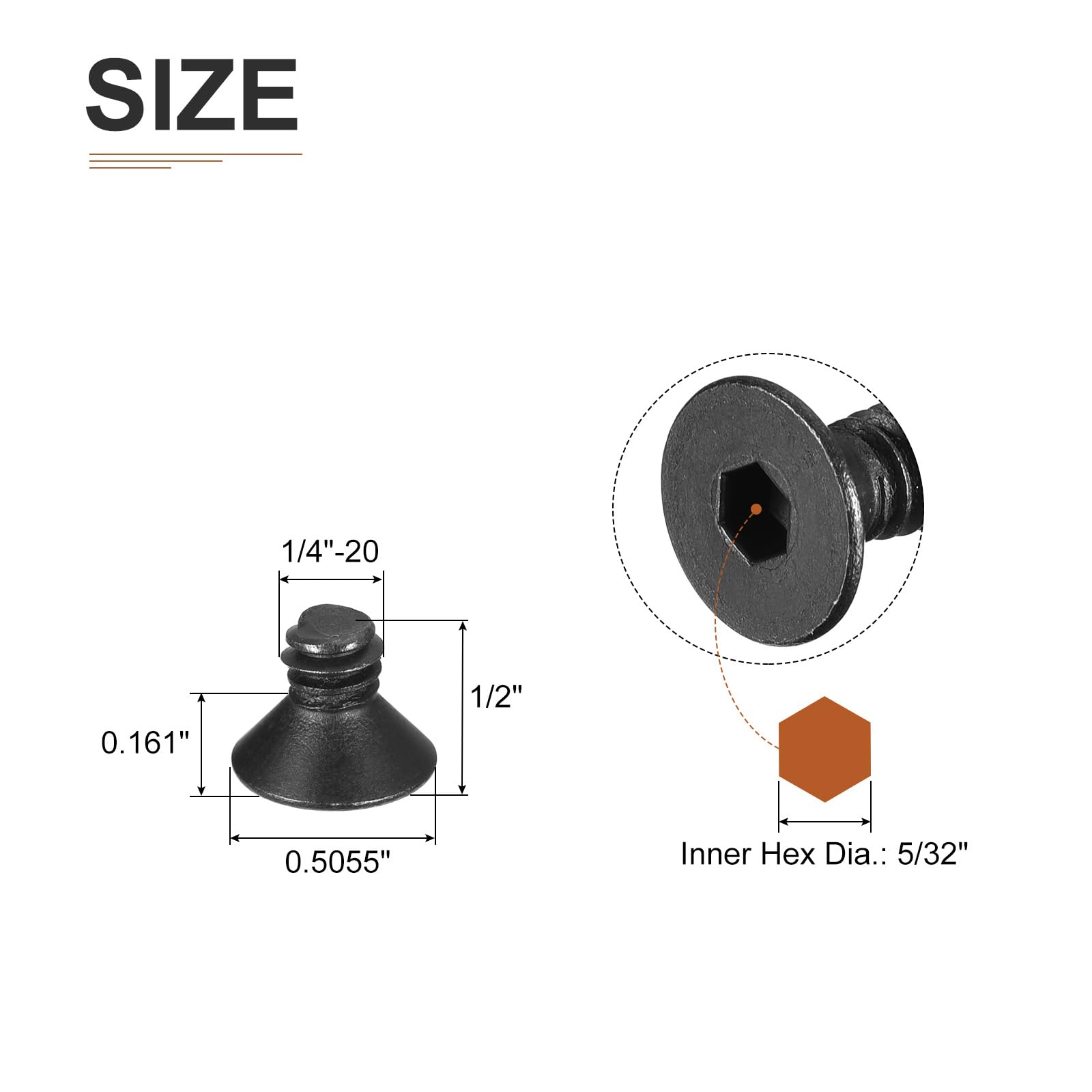 DTGN 1/4-20x1/2" Flat Head Socket Cap Screws, 25 Pack Hex Socket Flat Head Screws Carbon Steel Black Oxide, Full Thread - Image 2