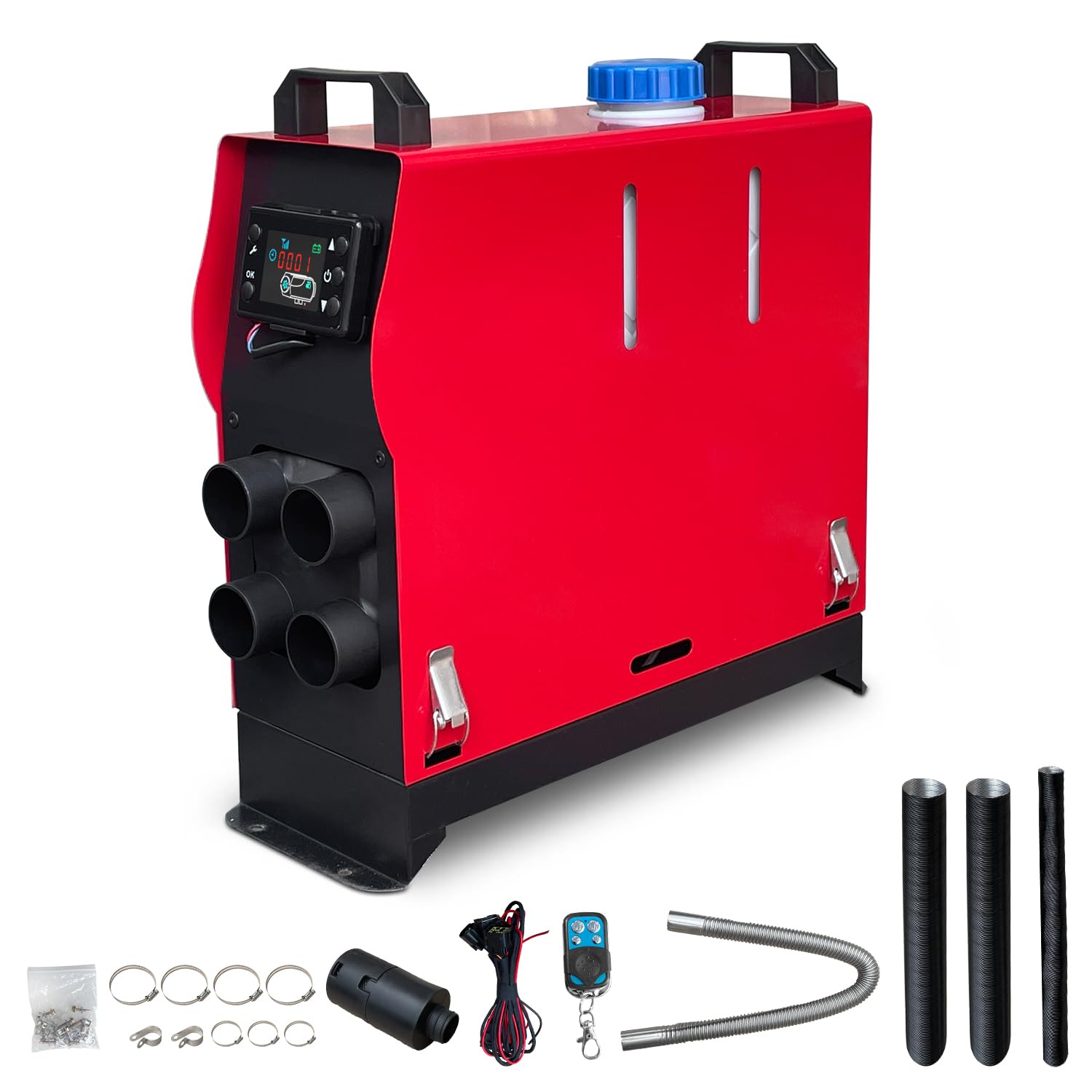 Triclicks 5KW / 8KW 12V Air Diesel Heater, All in One Diesel Parking Night Heater with LCD Display Remote Control For Car, Trailer, Truck, Caravas, Boat (Red-5KW, 4 Holes Air Outlet)