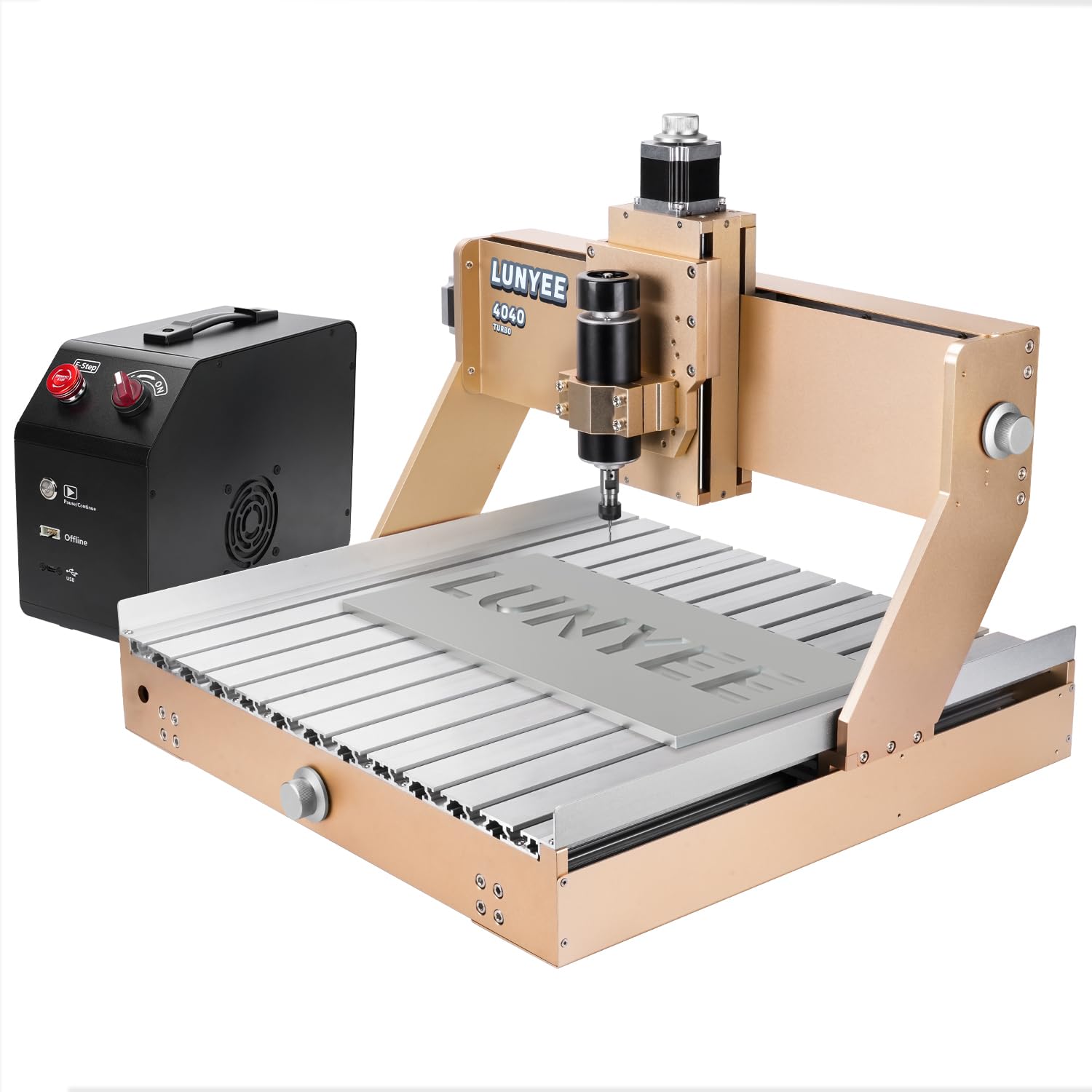 LUNYEE 4040 Turbo 3-axis linear guideway with 500W spindle for metal, wood, acrylic milling, Nema 23 motor working area 400 x 400 x 110mm to meet the studio and personal DIY and other processing needs