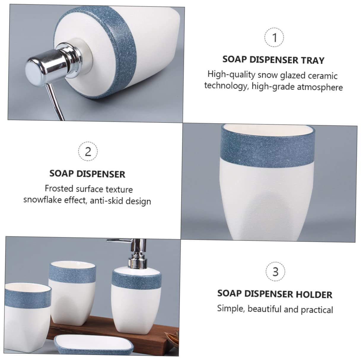 Juego de Accesorios de Baño Diseño Antideslizante de Cerámica Esmaltada Azul Incluye Estante para Jabón y Porta Cepillos, Adecuado para Baño de Hotel o Casa