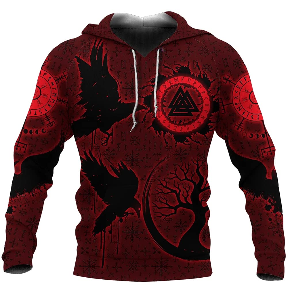 Sweat à capuche imprimé 3D Vegvisir et symboles vikings pour affronter le quotidien avec style