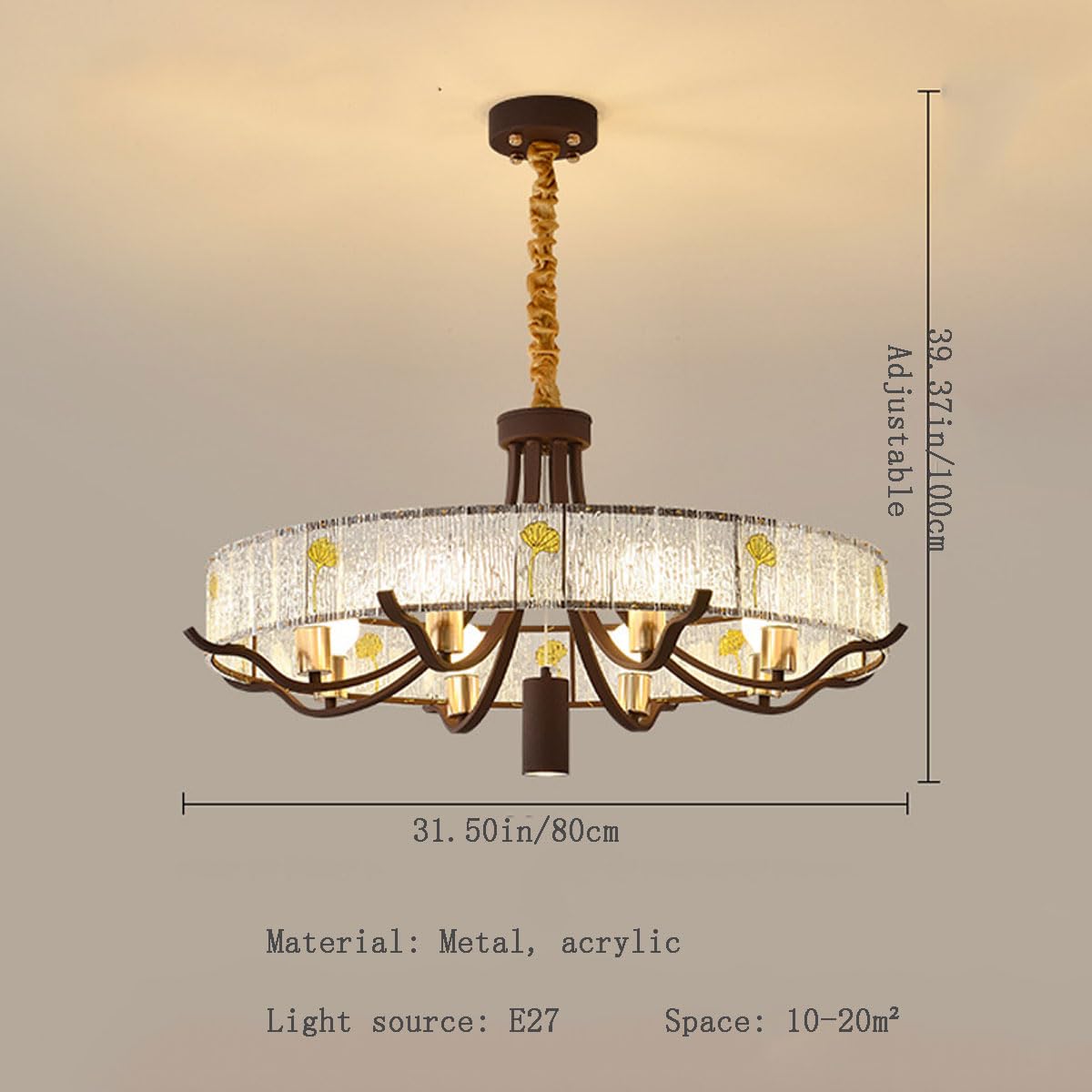 Nowa lampa wisząca w stylu chińskim do salonu, metalowa i akrylowa, w stylu chińskim, z żyrandolem punktowym, idealna do jadalni i herbaciarni