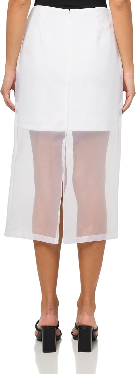 Kenneth Cole Sportswear Women Women's CB Zip Sheer Pencil Skirt (Lined) White