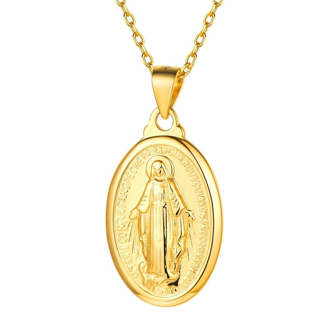 Nofade Silver Personalized Virgin Mary Necklace 925 Sterling Silver Religious Christian Jewelry Oval Medal Coin Pendant Necklace for Women Men