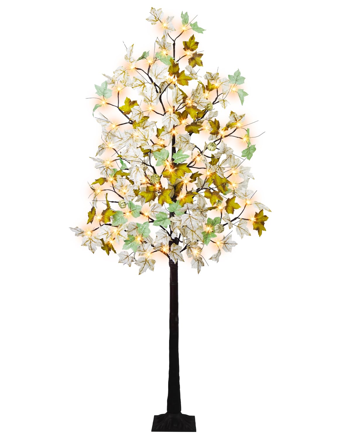 Phliofd 6FT Fall Maple Tree with 96 LEDs Lights and 6 Pumpkins - Artificial Autumn Tree for Indoor/Outdoor Fall Home Harvest Thanksgiving Decor