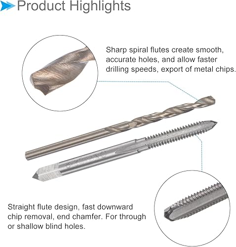 Miniatura 4 de Juego de brocas y brocas, 6-32 UNC 2B rosca de grifo de 0.102 in de diámetro de taladro, kit de herramientas de llave de tornillo de máquina y broca