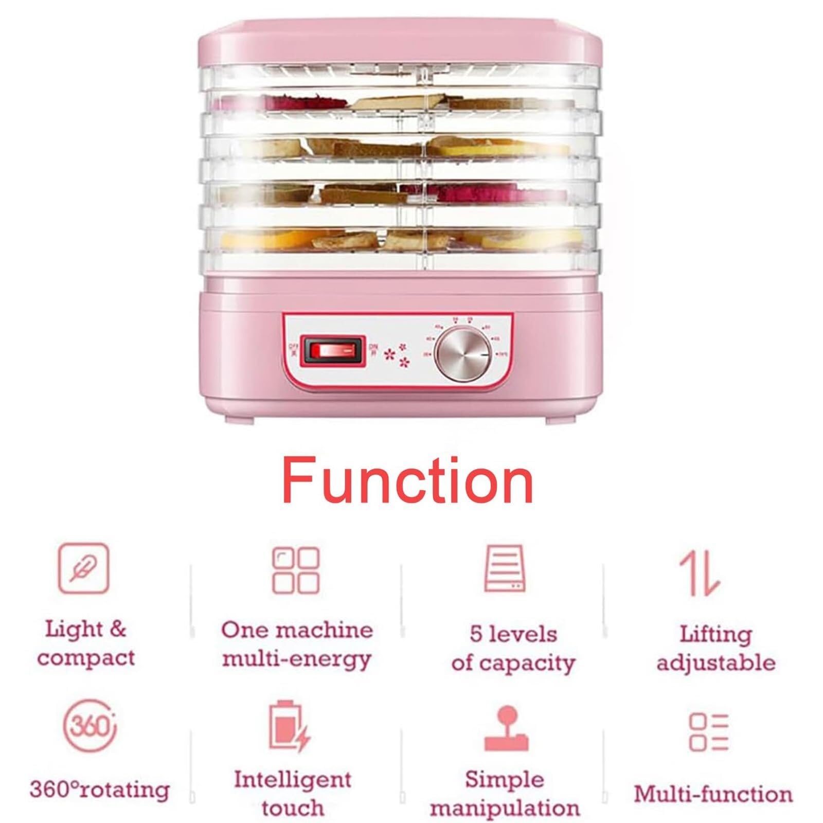 Deshidratador de alimentos, máquina secadora por congelación eléctrica pequeña de frutas con control de temperatura de 35-70 °C, ventilación de 360 °, secador de aire para bocadillos para uso domést