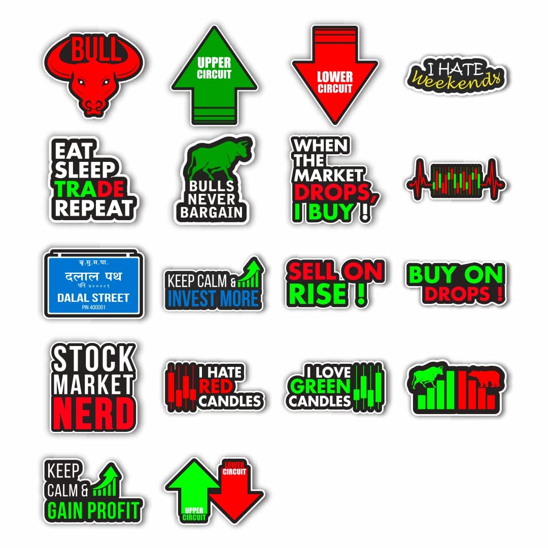 Stock Market Laptop Sticker Decals - Pack of 18 (Vinyl Stickers,Multipurpose use for Laptop/Mobile/Bike/Luggage/Bottle/Guitar/Journal), 2.5 x 2.5 inches, Multicolor (B0BWSJGC97) Amazon Price History, Amazon Price Tracker