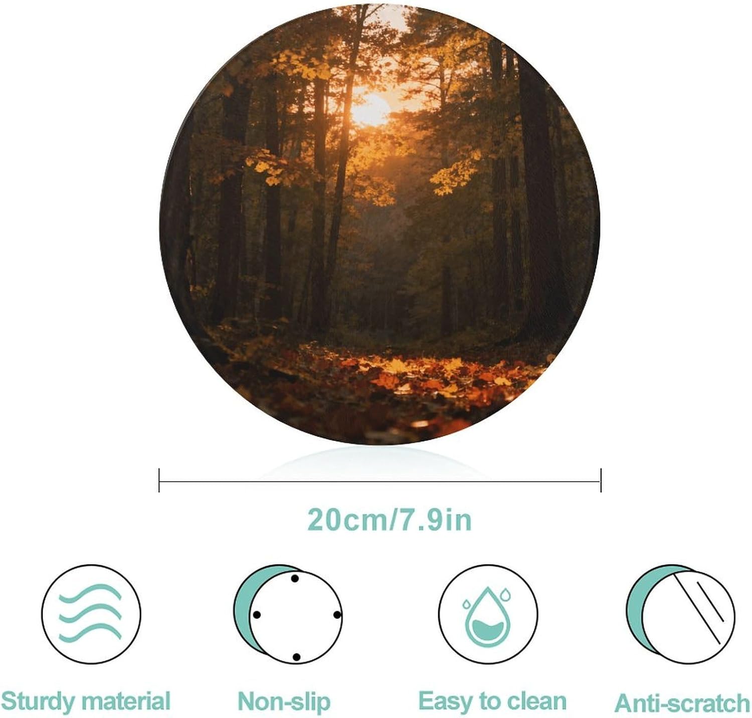 Sunset Forest Chopping Block Tempered Glass Cutting Board Mats Round Countertop Cutting Boards Sturdy Charcuterie Boards for Bar Cheese Board Snack Tray