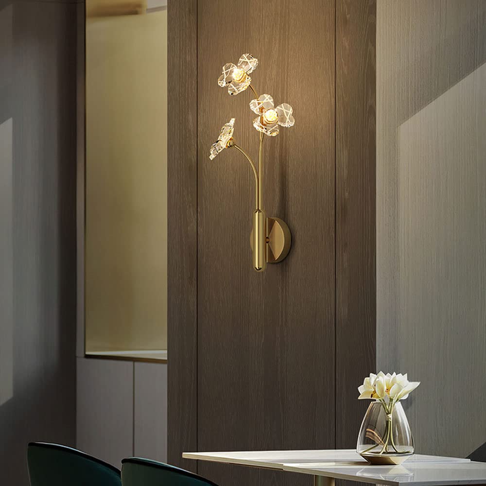 ZTCHSENZT Wall Sconces, Flower Wall Light LED Wall Lamp Indoor Sconce Lighting Fixture, 6W 3 Color Mode Headboard Lamps for Living Room Bedroom Bedside Hallway Decorative Wall Wash,Gold