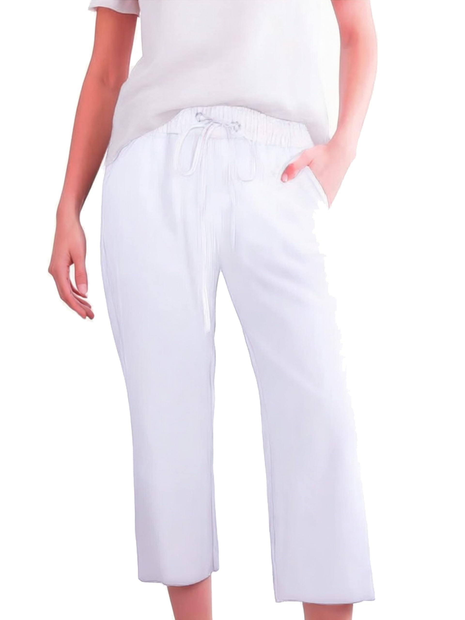Womens Trousers Drawstring High Waisted Summer Casual Loose Pants