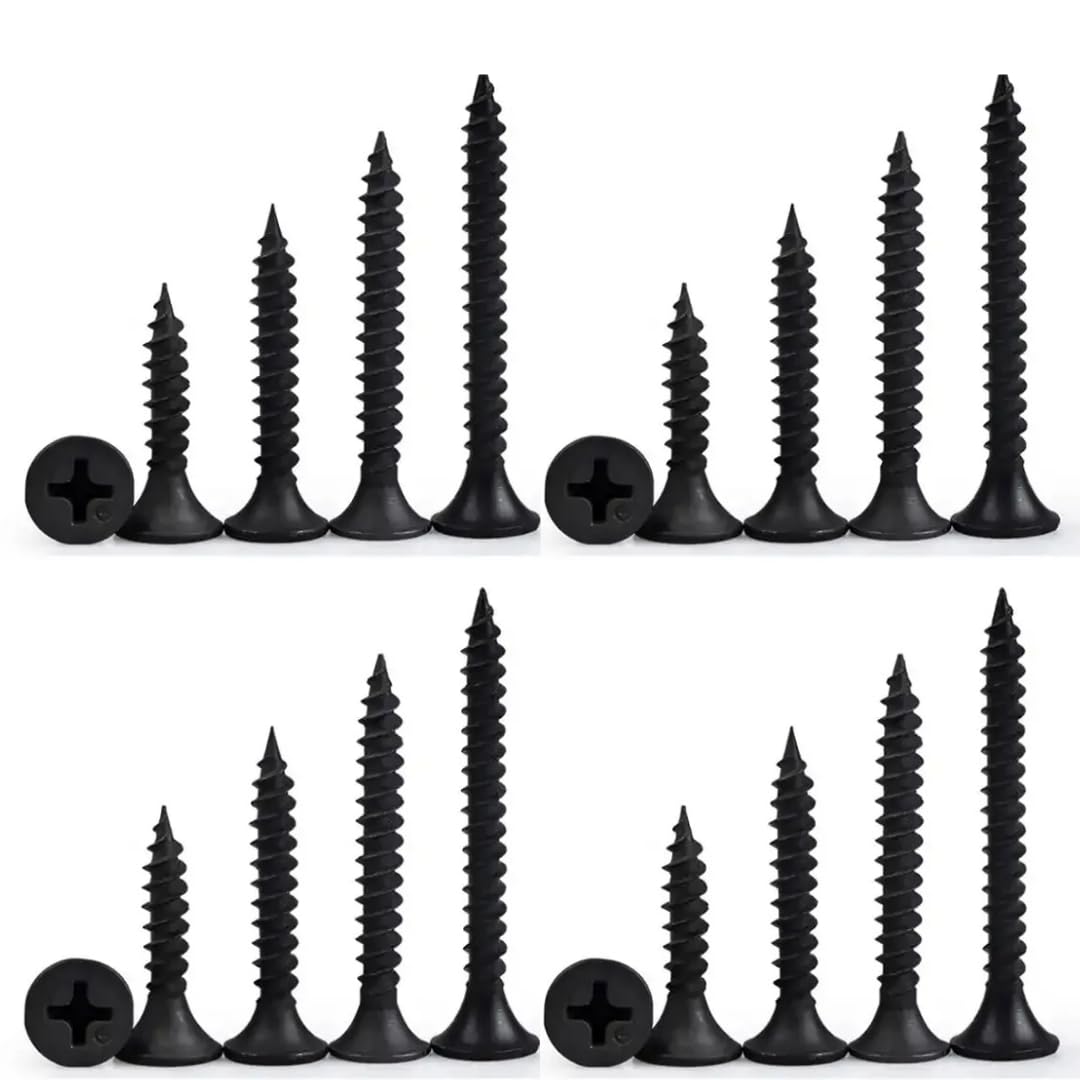Hi-Plasst (100pcs) 13mm + 19mm + 25mm + 32mm (25pcs each) Black Self Drilling Bugle Head Drywall Screws for Gypsum Board - Phosphate Coated for Metal and Wood Studs, Ceiling & Partition Walls Size #6-image-7