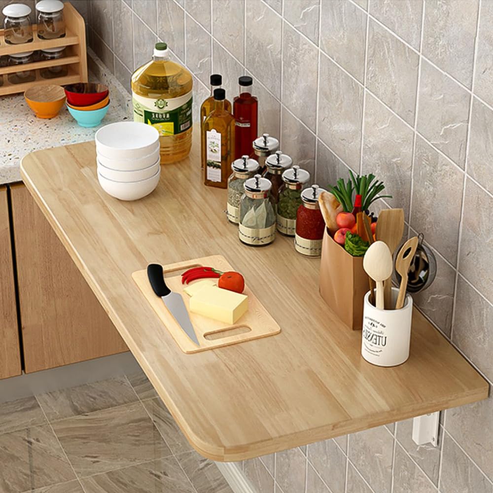 Houten wandtafel, inklapbaar, klaptafel, ruimtebesparend, voor wandmontage, keukentafel, eettafel, bistrotafel, buffettafel, hangtafel, computertafel, zwevend (80 * 50 * 1.6 cm-zwart