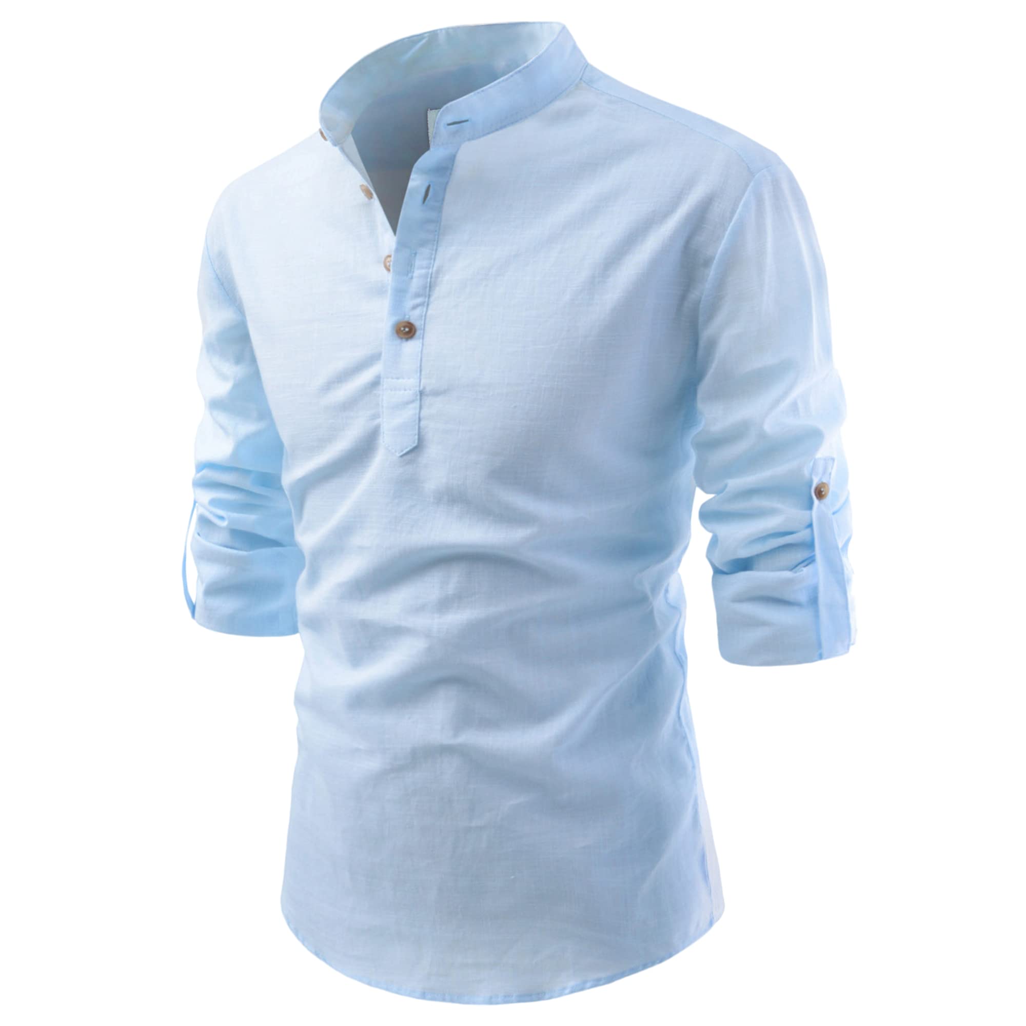 EDIN WOLF Blue Color Cotton Solid Casual Slim Fit Chinese Collor Short Kurta for Men