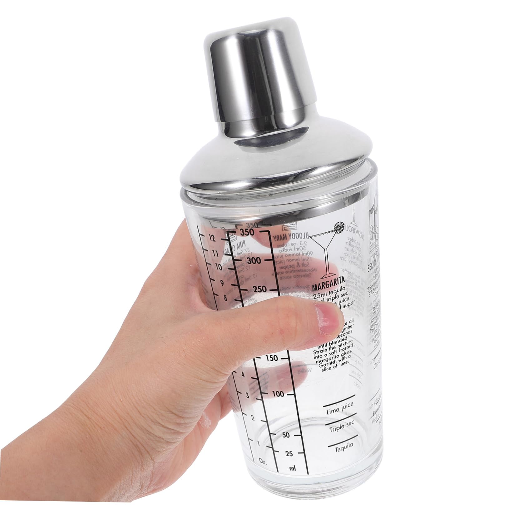 OUNONA Juego de Coctelera Agarre Cómodo de Vidrio y Acero Inoxidable 350ml Marcas de Medición para Hogar y Cafeterías