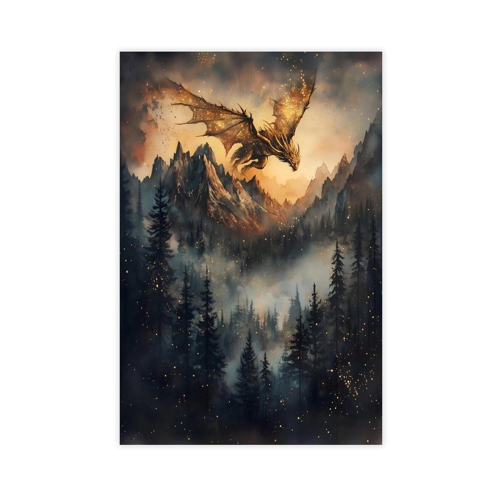 Bareronor Dream Forest Dragon Poster Canvas Poster Bedroom Decor Landscape Office Room Decor Gift 12" L X 18" W