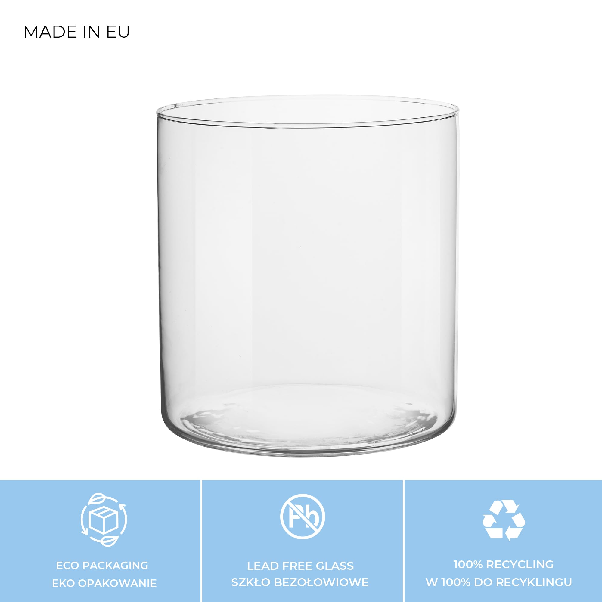 TREND FOR HOME Vaso Vetro Trasparente Cilindrico per Fiori e Tulipani - Decorativo da Interno, Contenitore per Candele, A: 15 cm, ⌀ 15 cm, 2350 ml, Calen