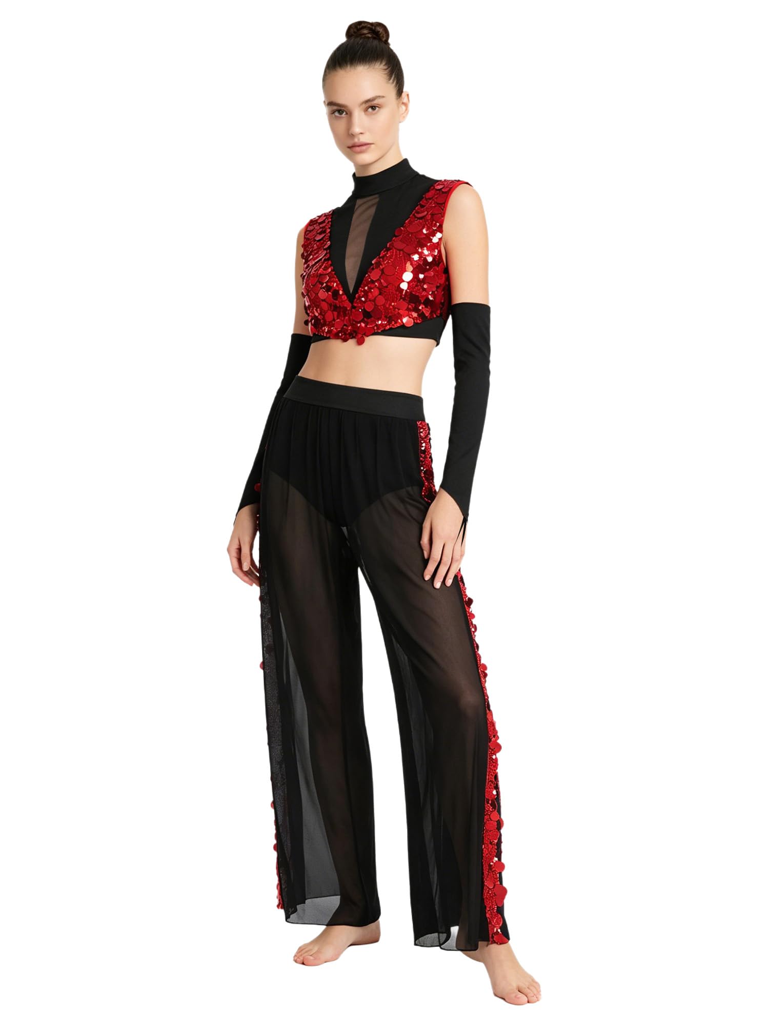 Disfraz de danza lírica para mujer, traje de dos piezas, parte superior de malla, traje de pantalón, traje de baile lírico, traje de actuación, baile de graduación