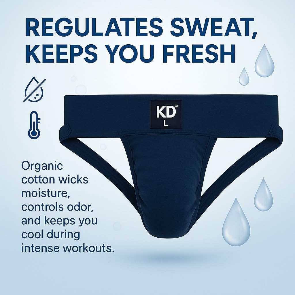 KNK Men’s Jockstrap Organic Cotton Supporter – 3” Waistband, Soft & Durable Athletic Jockstrap with Cup Pocket.