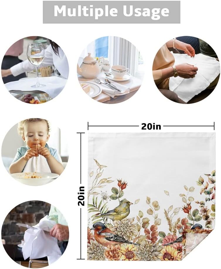 Eucalyptus Leaves Robin Cloth Napkins Set Birthday Banquet Wedding Decor Restaurant Supplies Table(4pcs)