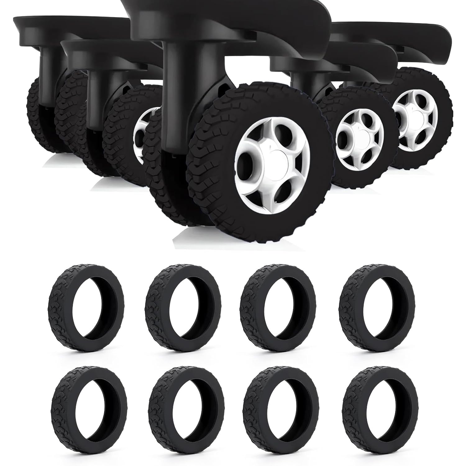8PCS Luggage Compartment Wheel Protection Covers - Shock-proof, Silent Fits Carry On Suitcase Caster (Black)