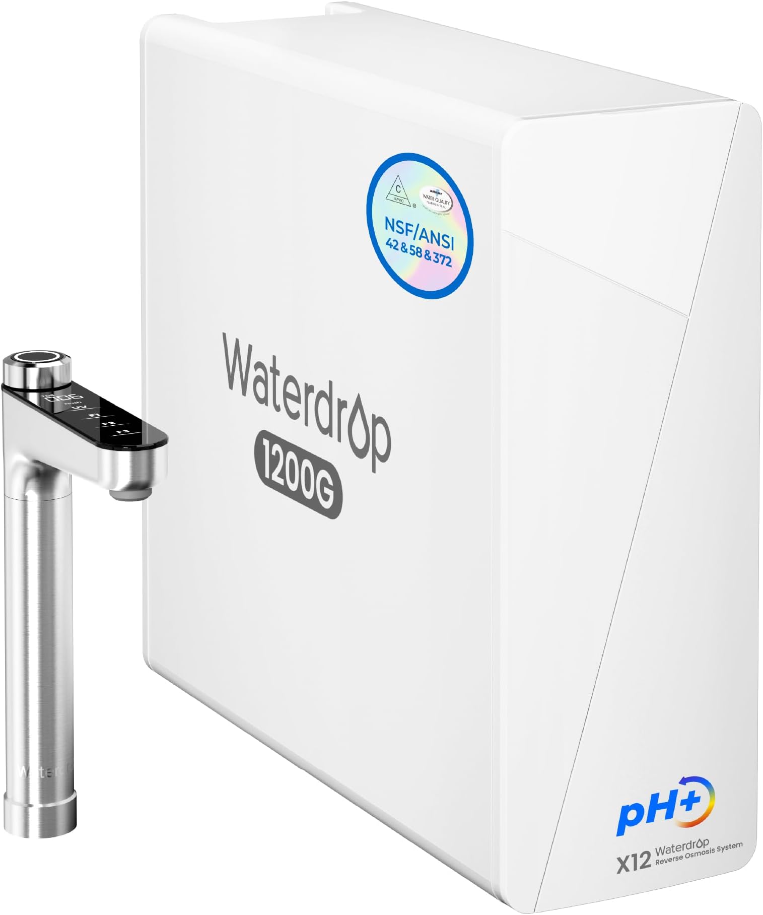 Waterdrop X12 Alkaline Mineral pH+ Reverse Osmosis System, NSF/ANSI 58 & 372 Certified, 1200 GPD Fast Flow RO Water Filter, 11-Stage Filtration Tankless RO System, 3:1 Pure to Drain, Under SinkClimatePartner certified
