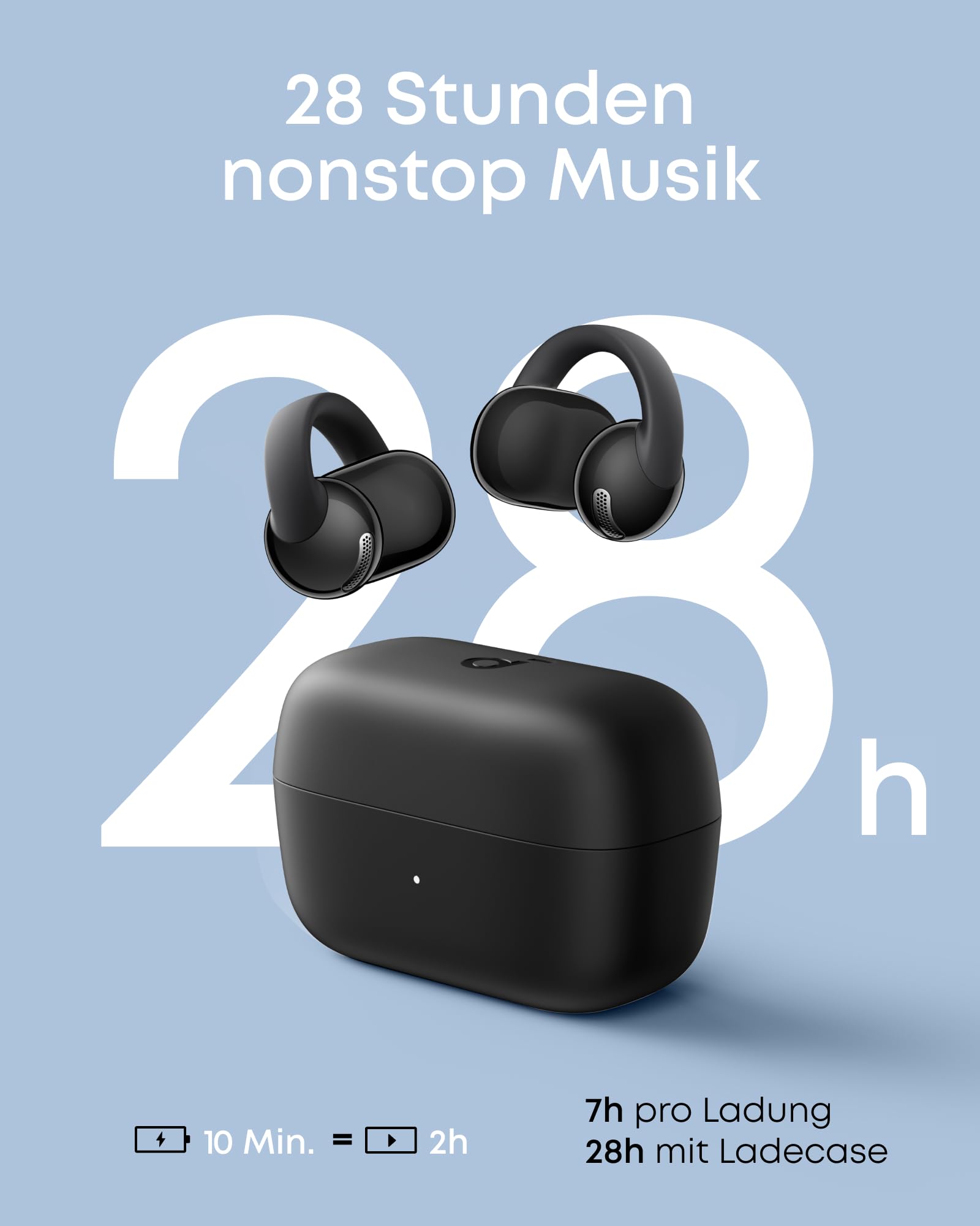 soundcore C50i by Anker, Open-Ear Kopfhörer, Clip-On Earbuds, Ultra-bequem, Open-Ring Design, 12mm Treiber für kraftvollen Bass, klare Anrufe mit KI, KI-Echtzeit-Übersetzung, fester Halt, Hi-Res, IP55