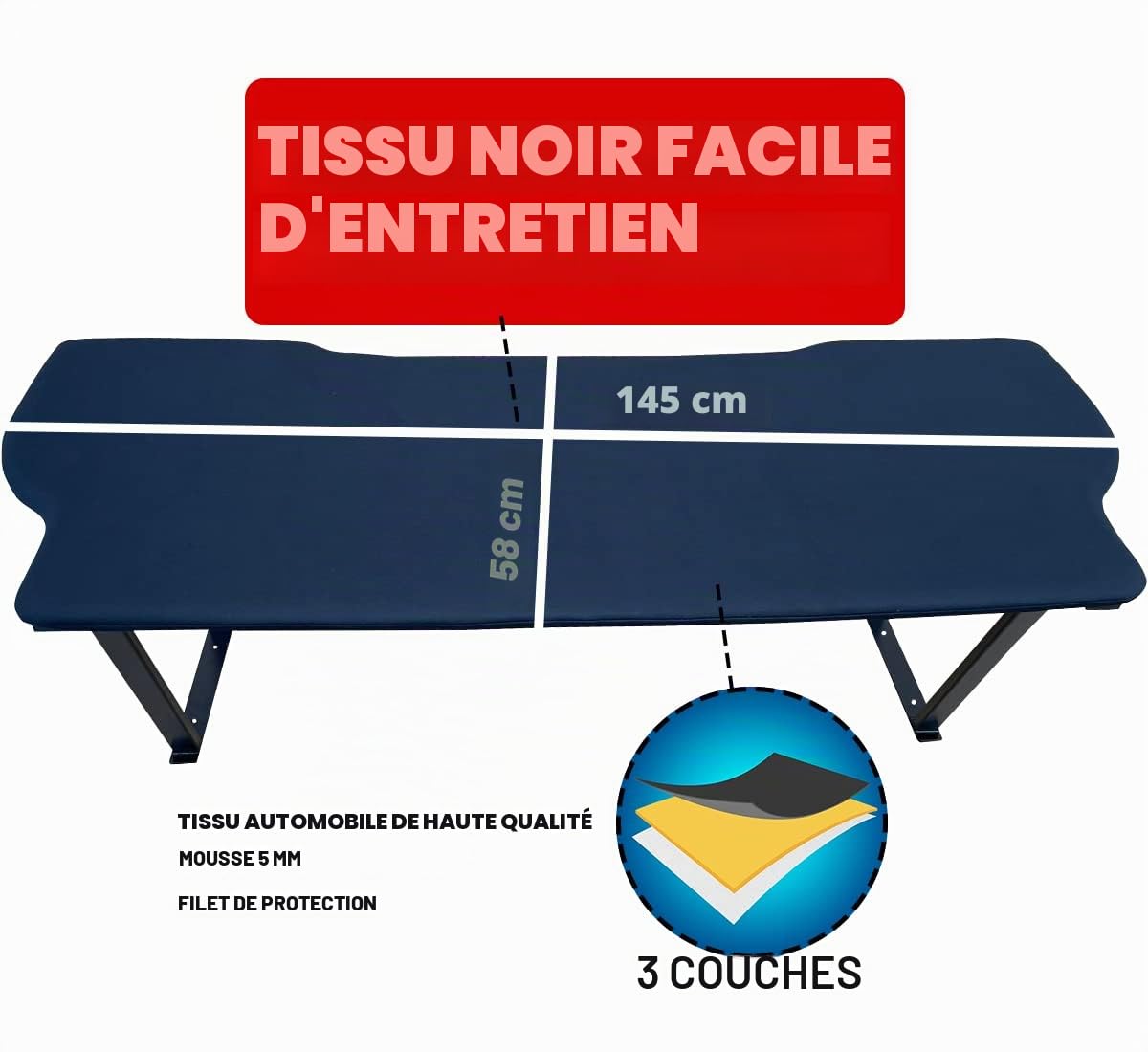 BREMER SITZBEZÜGE Tableau multiflex compatible avec VW Multivan T5 T6 T6.1, extension de lit, matelas de couchage, hauteur 51 cm, avec consoles et matelas pliant uni noir