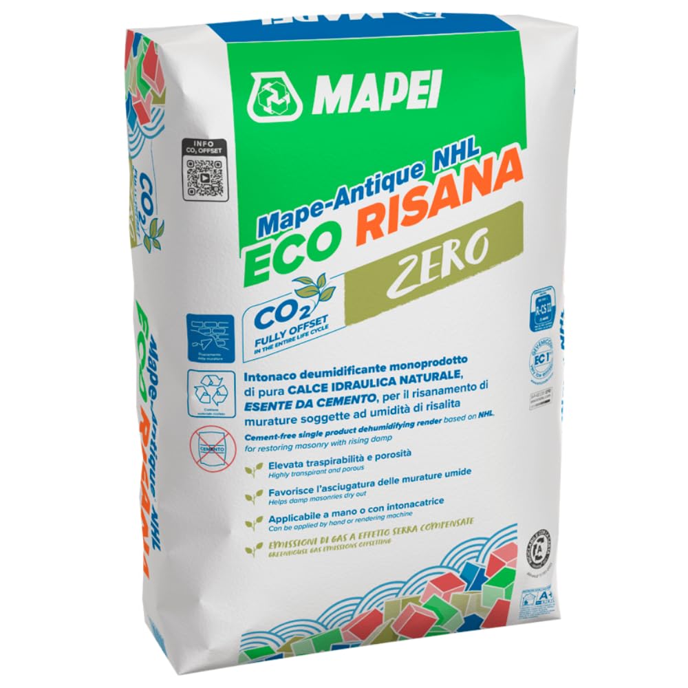 MAPEI Intonaco Deumidificante a Base di Calce Idraulica Naturale, Traspirante, per Risanamento Murature, Mape Antique NHL Eco Risana 20 kg (6)