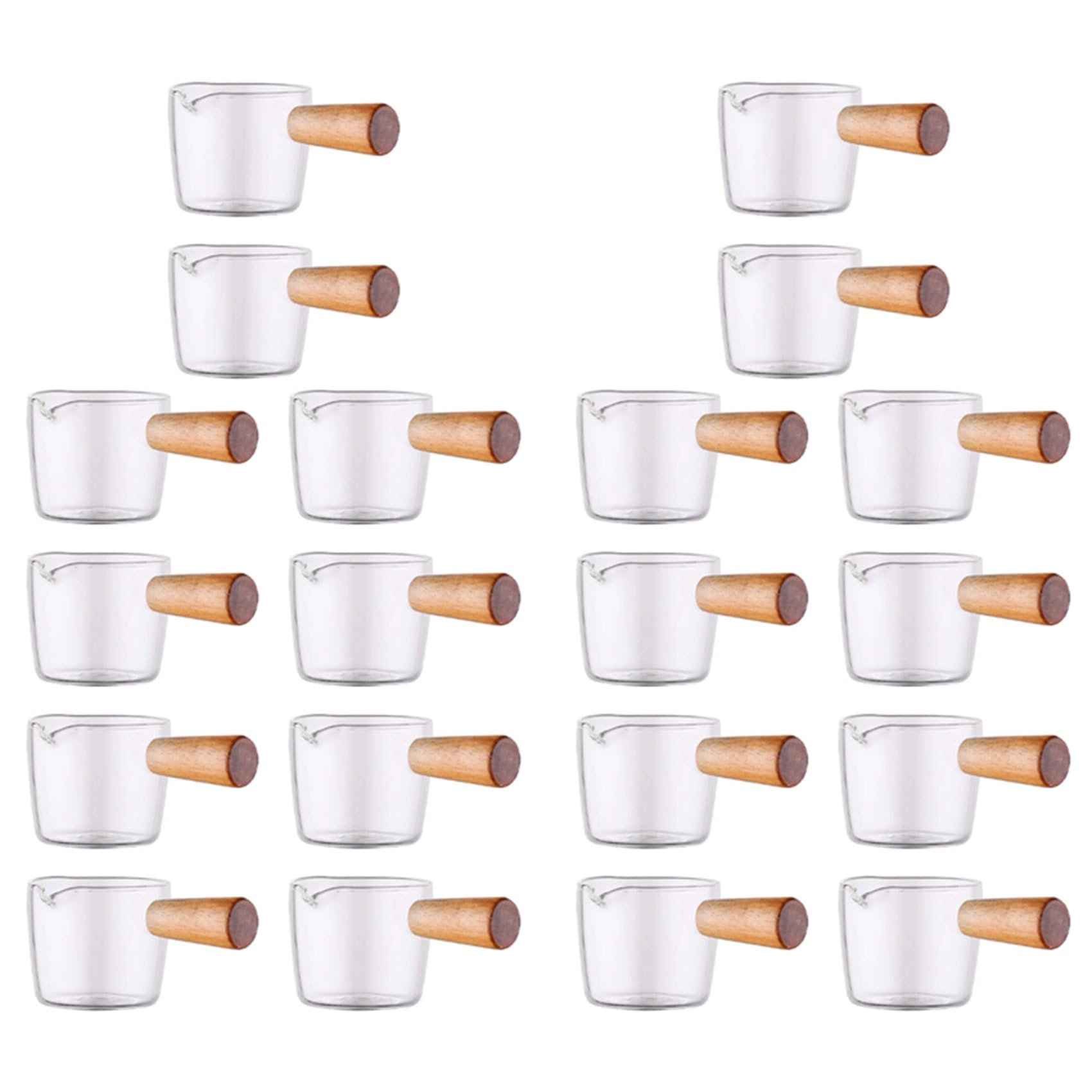 Vjsujehgy 20PCS Transparent Glass Creamer with Wooden Handle, Mini Coffee Milk Creamer Pitcher. 100Ml
