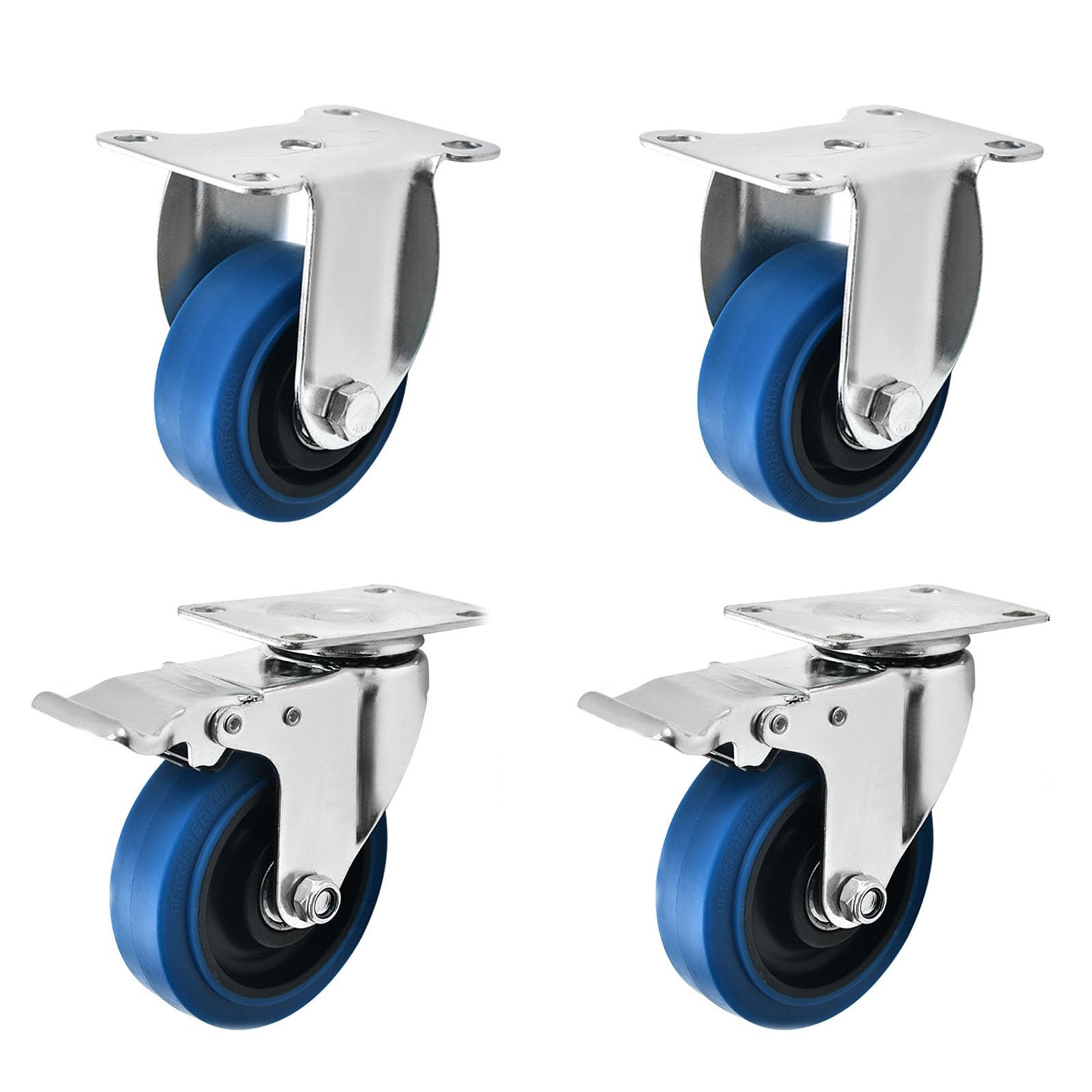 MXXQRHF Heavy Duty Industrial Swivel Casters Durable Castor Wheels for Carts DualAxis Silent Design NonSlip Stability for All Surfaces (Fixed*2 + Brake*2)