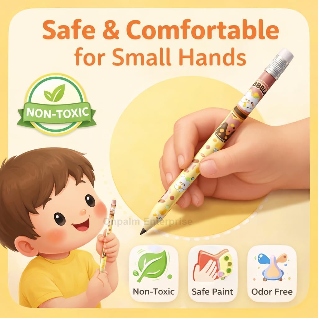 Cute HB Pencils Pack of 24 with Storage Case & Eraser | Dark Writing Break Resistant Graphite | Kids School Stationery, Homework, Drawing, Birthday Return Gift Set
