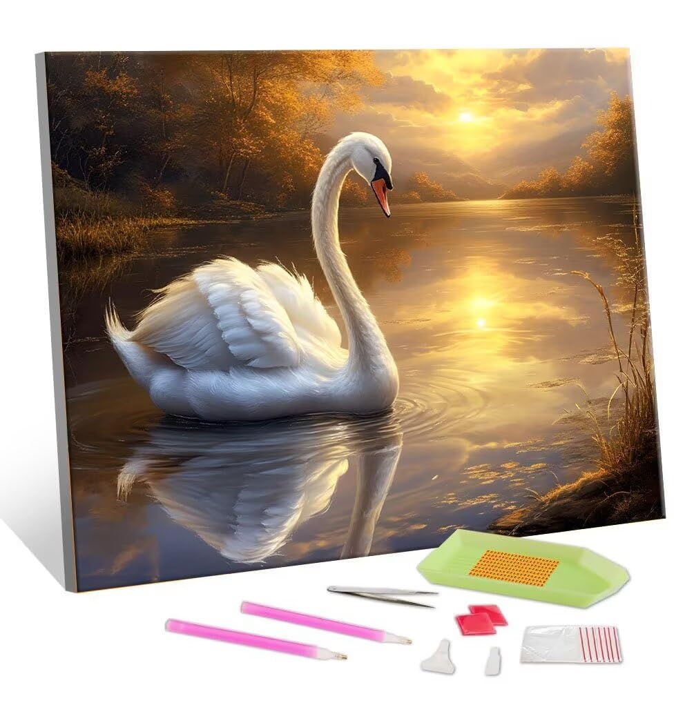 DIY Malarstwo diamentowe 5D, sztuka diamentowa, łabędzie, jezioro, zestawy dla dorosłych, sztuka ze strasu, haft, artykuły rzemieślnicze, dla dzieci i dorosłych, idealna dekoracja ścienna do domu,