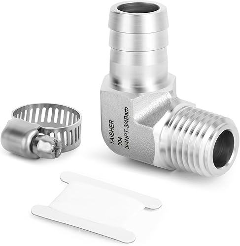 Miniatura 53 de TAISHER 1 PIEZA Accesorio de Manguera Codo de Acero Inoxidable 304 de 90 Grados - Púa de 1" x Púa de 1" para Combustible/Aire/Líquido/Gas con 2