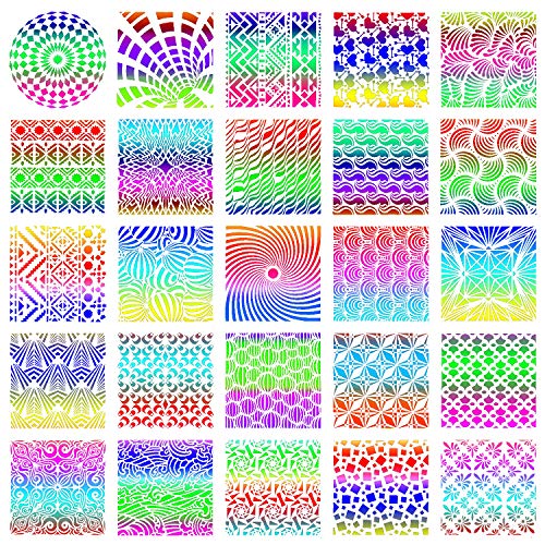 25-Pack Geometric Stencils 6 X 6 Inch Painting Templates For Scrapbooking Cookie Tile Furniture Wall Floor Decor Craft Drawing Tracing Diy Art Supplies #TOP2
