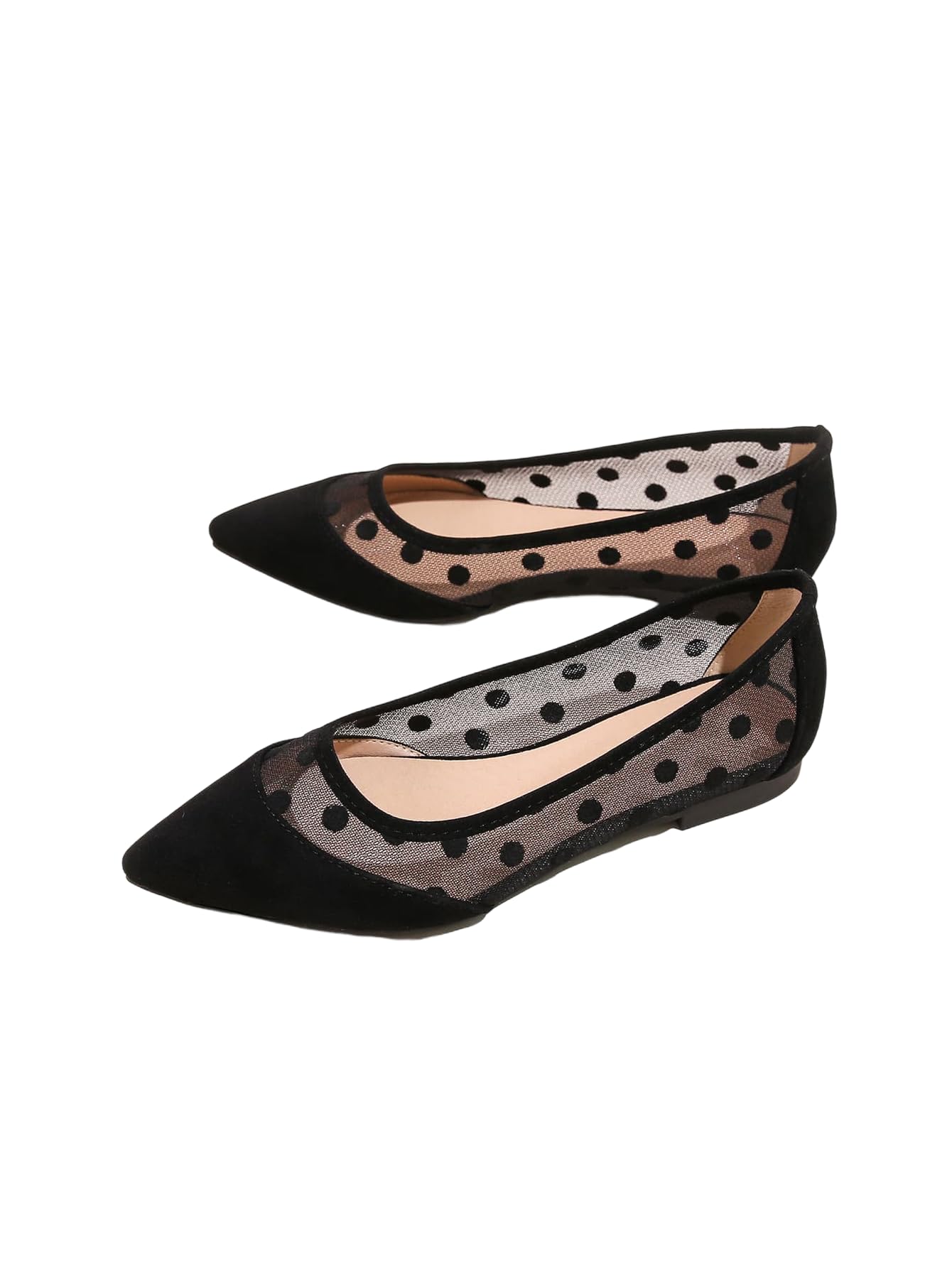 Women's Polka Dots Ballet Flats Fashion Mesh Pointed Toe Slip on Flat Shoes