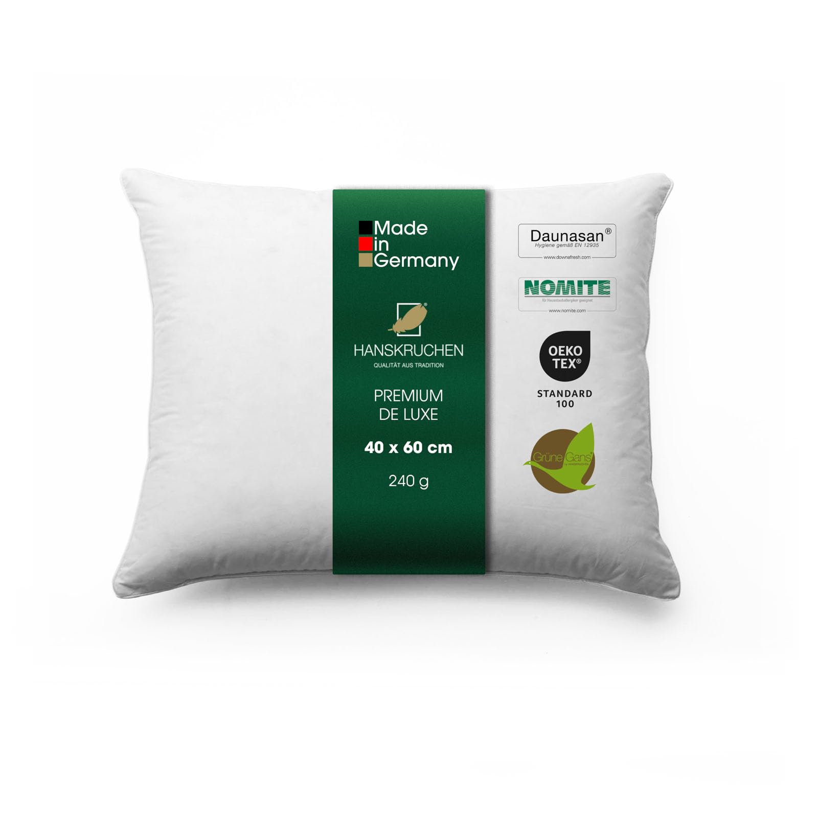 Premium de Luxe Trösterchen Daunenkissen 40x60 cm - Made in Germany Daunen Kuschelkissen aus 100% Baumwolle - 90% Daunen 10% Federn Kopfkissen für Allergiker