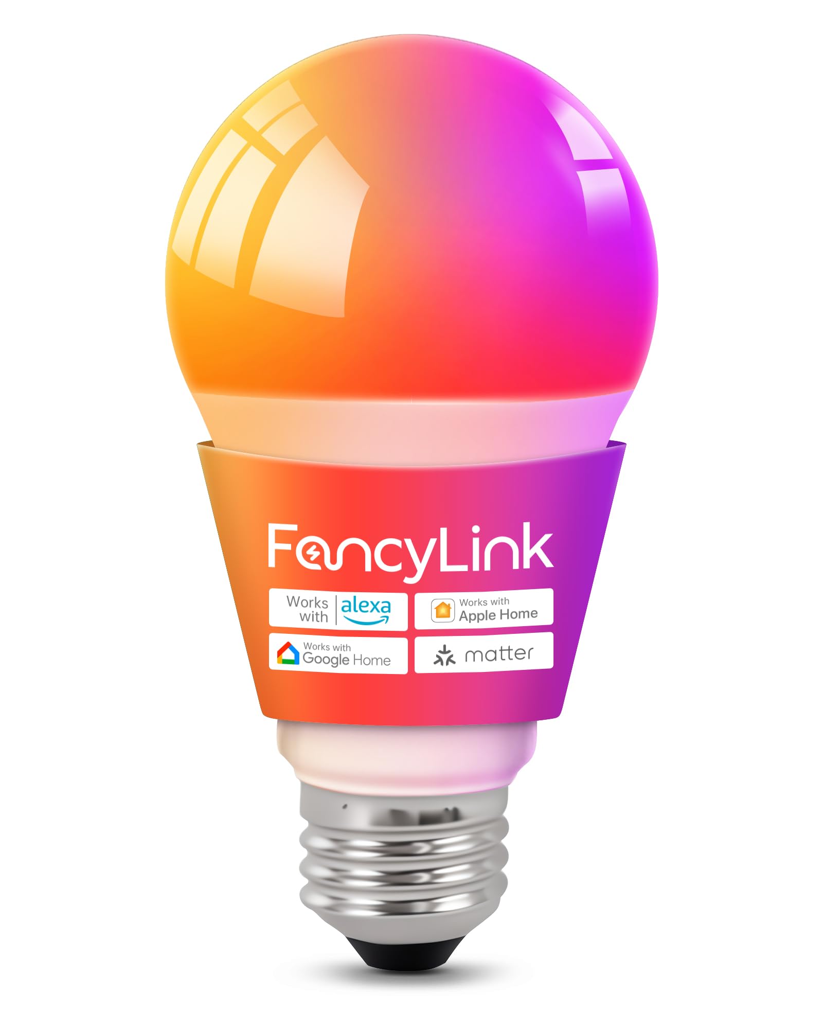 Matter Smart Light Bulbs, Color Changing Light Bulb for Halloween, hub Required,A19 60W,2.4Ghz WiFi only,Compatible with Alexa Google Assistant, Apple Home,16 Million Colors RGBCW,1 Pack