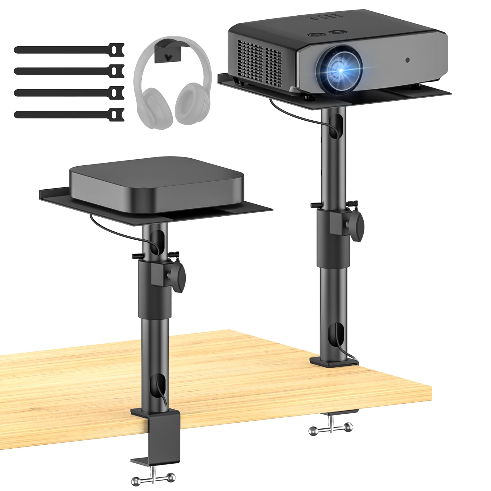 Support de Bureau Réglable en Hauteur, Inclinaison et Pivotement pour Projecteurs Aurzen, Nebula, XGIMI, VANKYO, Epson et la Plupart des Modèles - Support de Projecteur à Fixation par Pince sur Bureau
