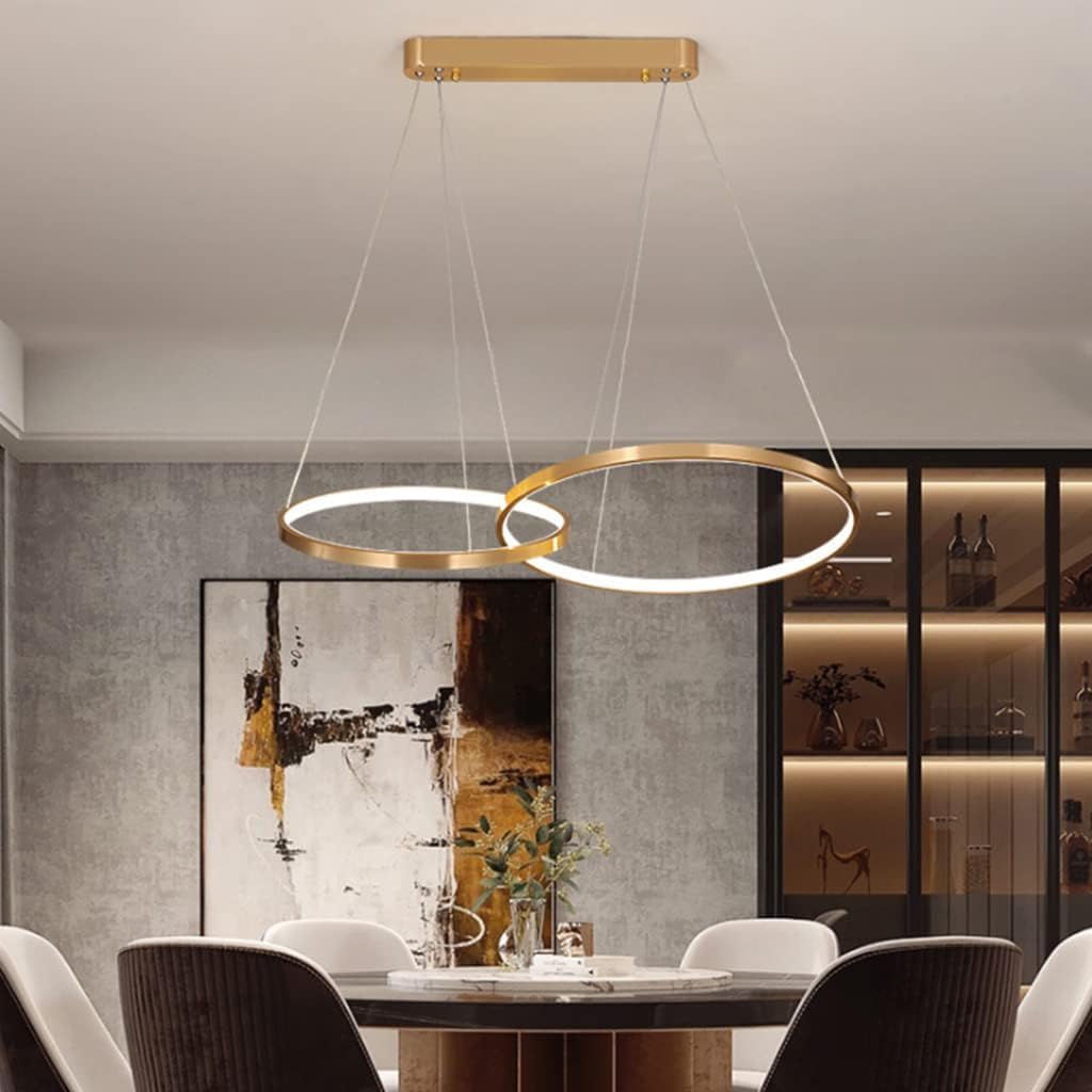 Lampada a Sospensione LED Lampada a Sospensione Moderna Lampadario da Tavolo da Pranzo Regolabile in Altezza Lampada da Soggiorno dimmerabile con Telecomando Anelli in Alluminio Lampada a so